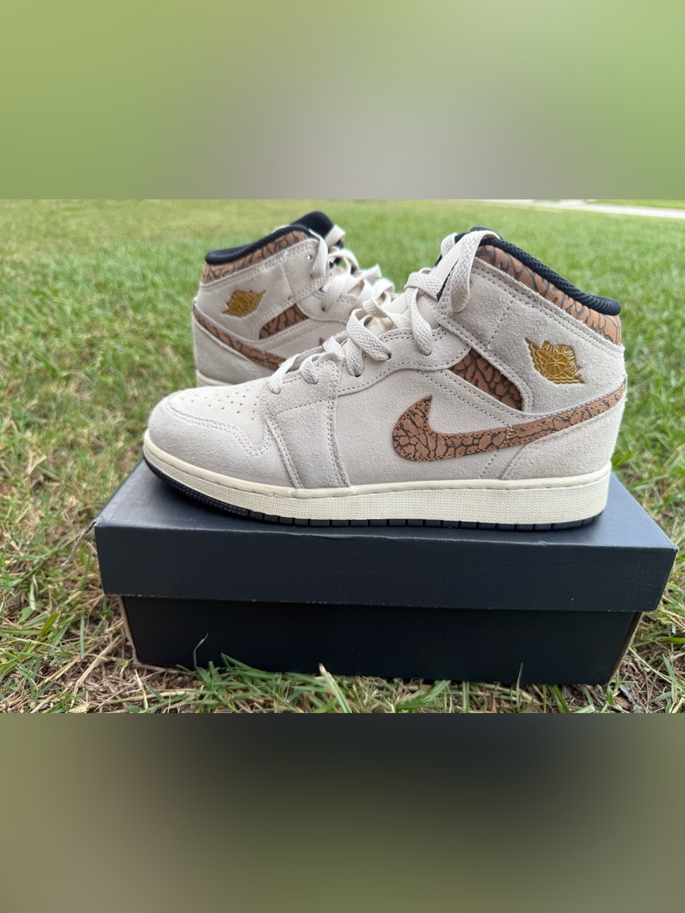 Jordan Men’s High-Top Sneakers in Cream with Brown Swoosh